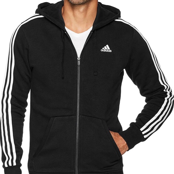 adidas essentials 3 stripe zip hoodie